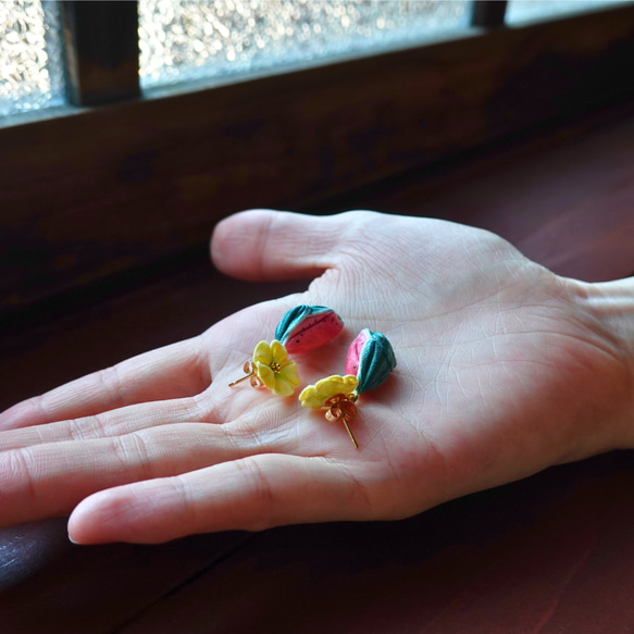 つまみ細工「スイカのピアス・イヤリング」 4枚目の画像