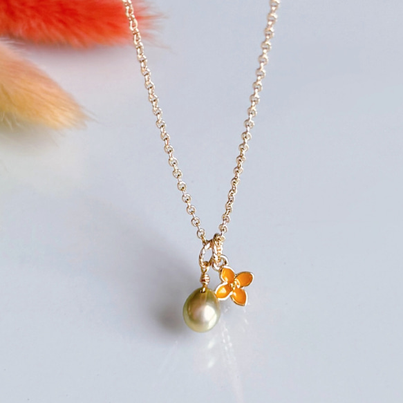 【四合一】橄欖綠珍珠桂花項鍊，14kgf，低過敏性，生日禮物 第1張的照片