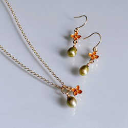 【四合一】橄欖綠珍珠桂花項鍊，14kgf，低過敏性，生日禮物 第10張的照片