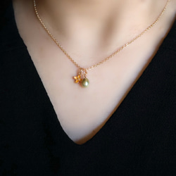 【四合一】橄欖綠珍珠桂花項鍊，14kgf，低過敏性，生日禮物 第2張的照片