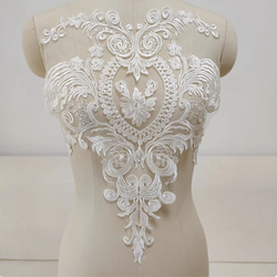 AZ323ホワイト＊2枚セット ビーズ付きモチーフレース 胸元 襟レース 新