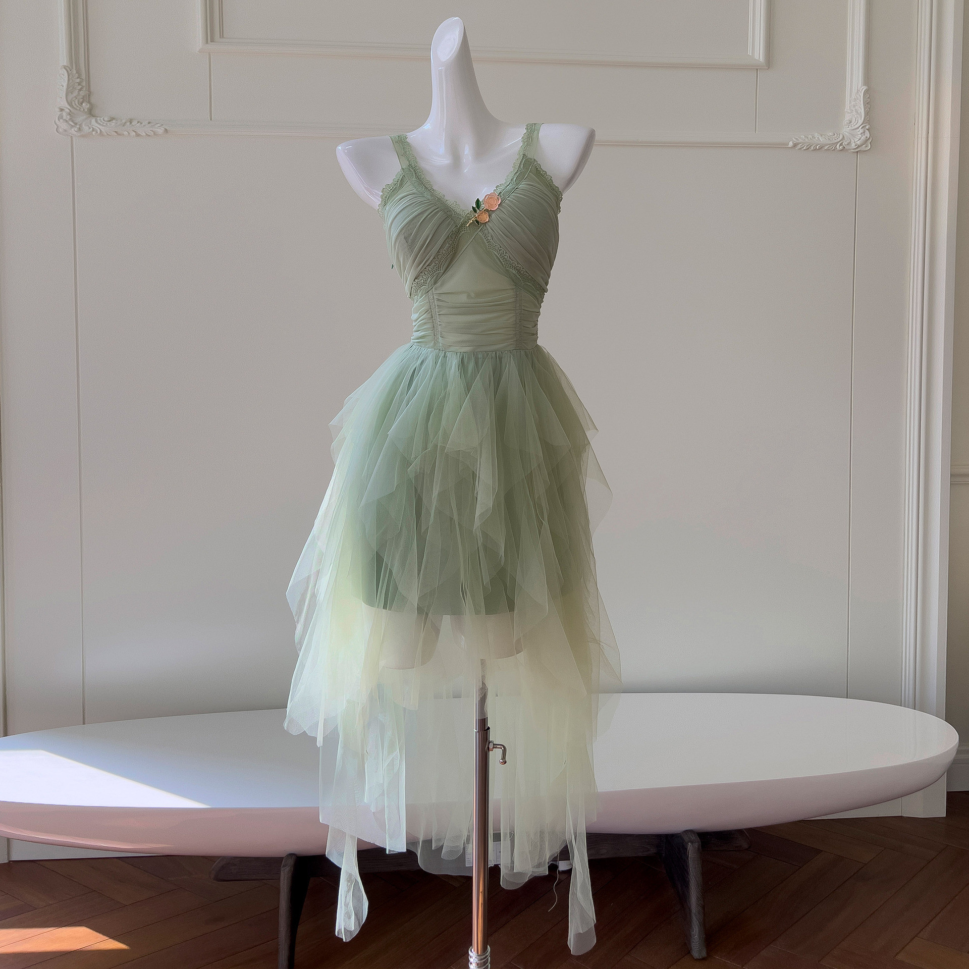 カラードレス ウェディングドレス プリンセス ふわふわ ショート 緑 韓国風 パーティー 前撮り お呼ばれ A9187