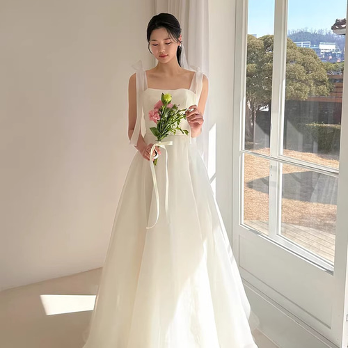 ホワイト ウェディングドレス　前撮り オルガン ウェディングドレス 白 ホワイト シンプル ノースリーブ