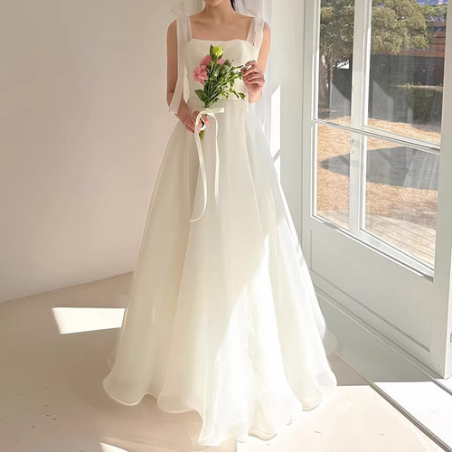 オルガン ウェディングドレス 白 ホワイト シンプル ノースリーブ