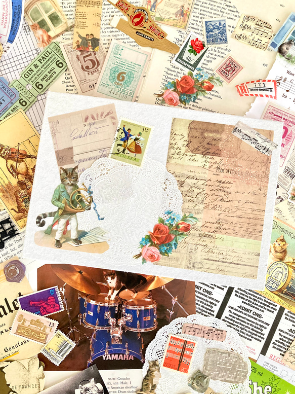 猫好きさんのコラージュBOX【猫の音楽会/ジャズ】コラージュ素材 70数点詰め合わせ 2枚目の画像