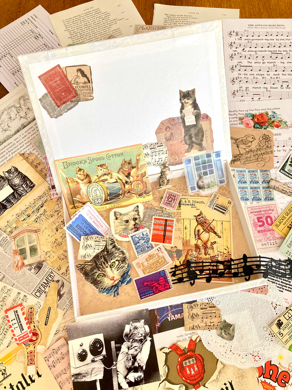猫好きさんのコラージュBOX【猫の音楽会/ジャズ】コラージュ素材 70数点詰め合わせ 1枚目の画像