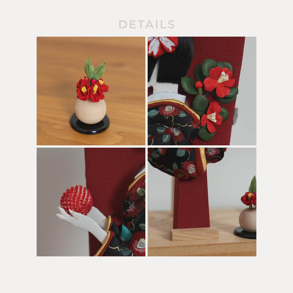 ことのかほり羽子板（0191）つばき　ブラウンケース｜コンパクトな木製羽子板飾り｜おしゃれな正月飾り｜ケース飾り 14枚目の画像