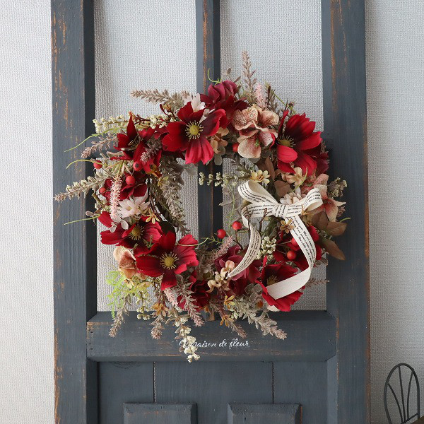 秋をまとう、秋桜のリース　コスモス　造花　直送ok　新築祝い　開店祝い　母の日　誕生日　501