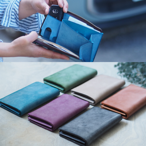 スマートキーが入る小さい長財布　理kotowari Lジップ　 ネイビー 即納可・送料無料》スマートキーが入る小さい長財布『理 kotowari L