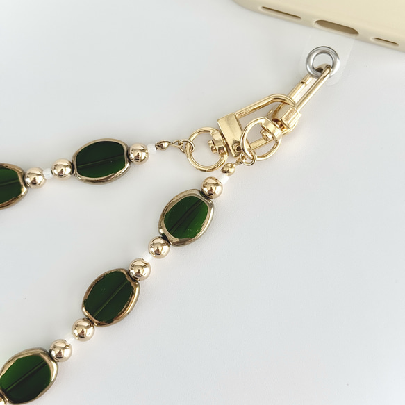 鑲金邊玻璃珠手帶 - 綠色（智慧型手機配件/手機掛繩） 第5張的照片