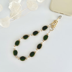 鑲金邊玻璃珠手帶 - 綠色（智慧型手機配件/手機掛繩） 第4張的照片