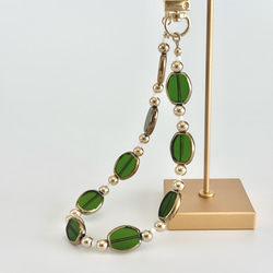 鑲金邊玻璃珠手帶 - 綠色（智慧型手機配件/手機掛繩） 第2張的照片