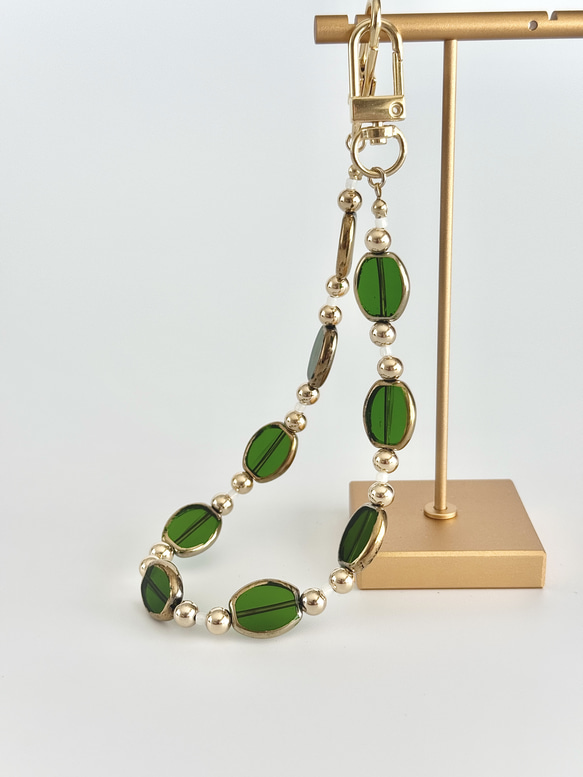 鑲金邊玻璃珠手帶 - 綠色（智慧型手機配件/手機掛繩） 第2張的照片