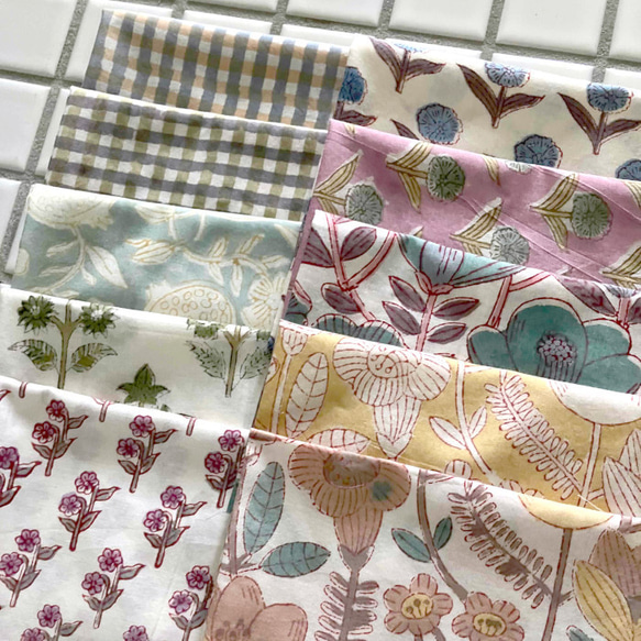 インド ブロックプリント生地 ミニカットクロス10枚セット アゾフリーv.03ファブリックIF0333 3枚目の画像