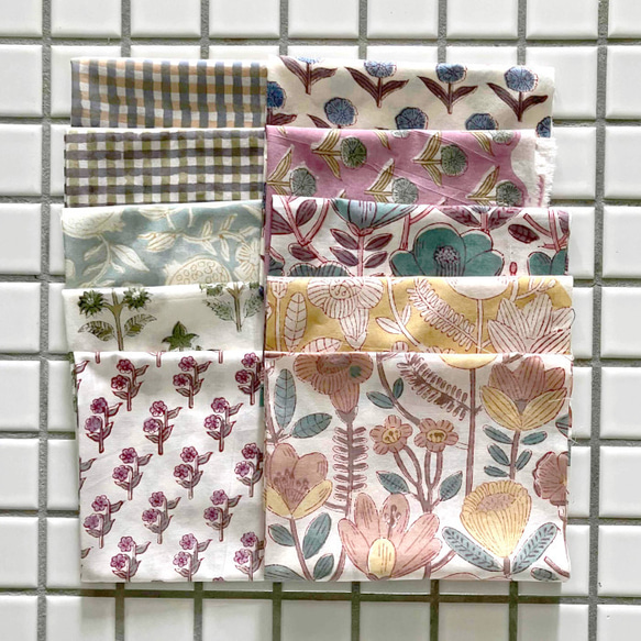 インド ブロックプリント生地 ミニカットクロス10枚セット アゾフリーv.03ファブリックIF0333 2枚目の画像