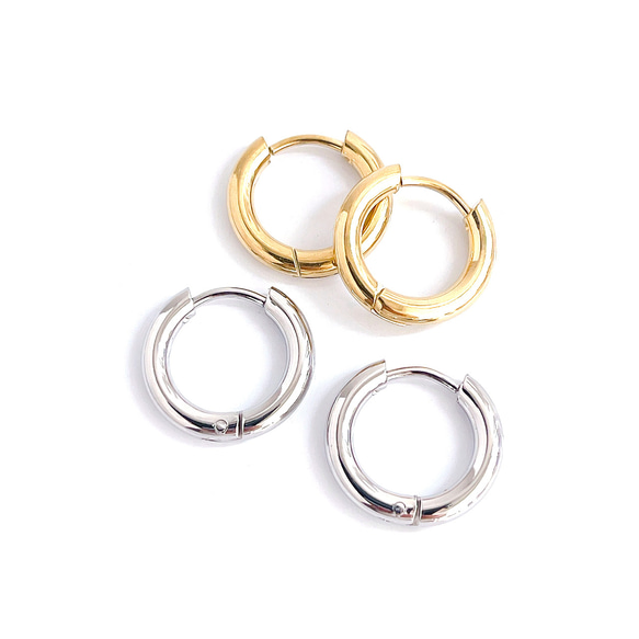 ese20-1 [6/3對] 環形耳環，外徑：約13毫米，線徑：約2.5毫米，一鍵穿線，316L 第6張的照片