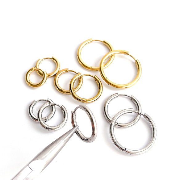 ese20-1 [6/3對] 環形耳環，外徑：約13毫米，線徑：約2.5毫米，一鍵穿線，316L 第9張的照片