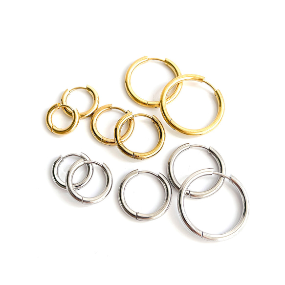 ese20-1 [6/3對] 環形耳環，外徑：約13毫米，線徑：約2.5毫米，一鍵穿線，316L 第7張的照片