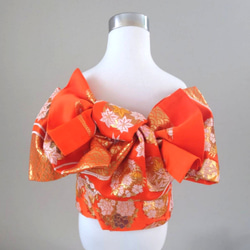 未使用　純金箔24k　二重織　振袖用　作り帯付け帯　永久の煌めき　胴巻〜90cm 純金箔24K シャンパンゴールドに鶴 振袖用 作り帯付け帯 胴巻き