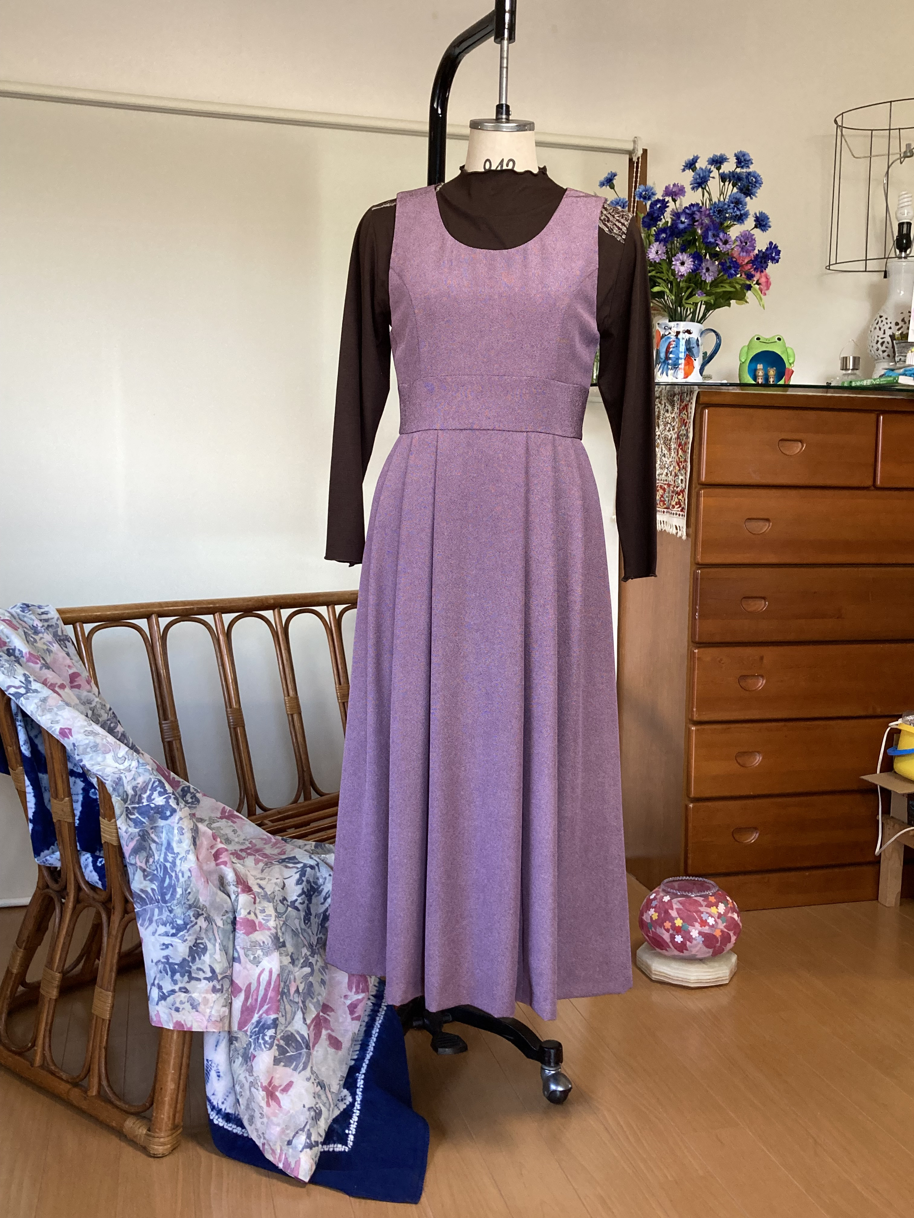 サロペットスカート　シルク100%  着物リメイク