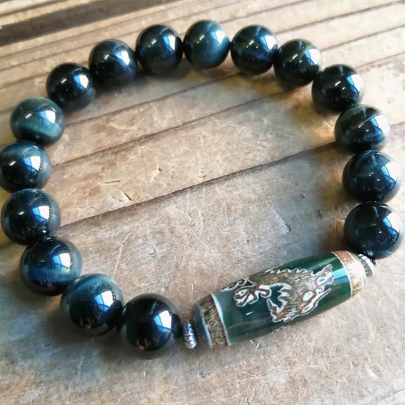 天然グリーンタイガーアイ（ウルフアイ）のブレスレット グリーンタイガーアイ 10mmブレスレット(GREEN TIGER EYE