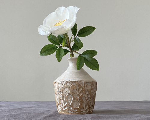 陶器の花瓶 一輪挿し 北欧ナチュラル 印花模様 フラワーベース