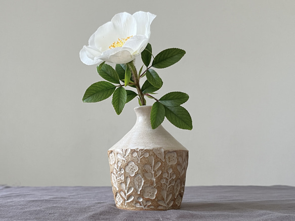 陶器の花瓶 一輪挿し 北欧ナチュラル 印花模様 フラワーベース