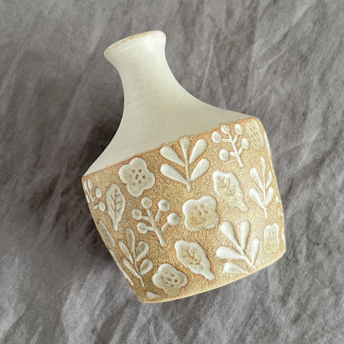 陶器の花瓶 一輪挿し 北欧ナチュラル 印花模様 フラワーベース