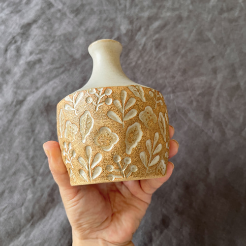 陶器の花瓶 一輪挿し 北欧ナチュラル 印花模様 フラワーベース