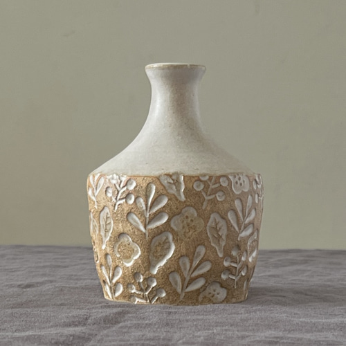 陶器の花瓶 一輪挿し 北欧ナチュラル 印花模様 フラワーベース