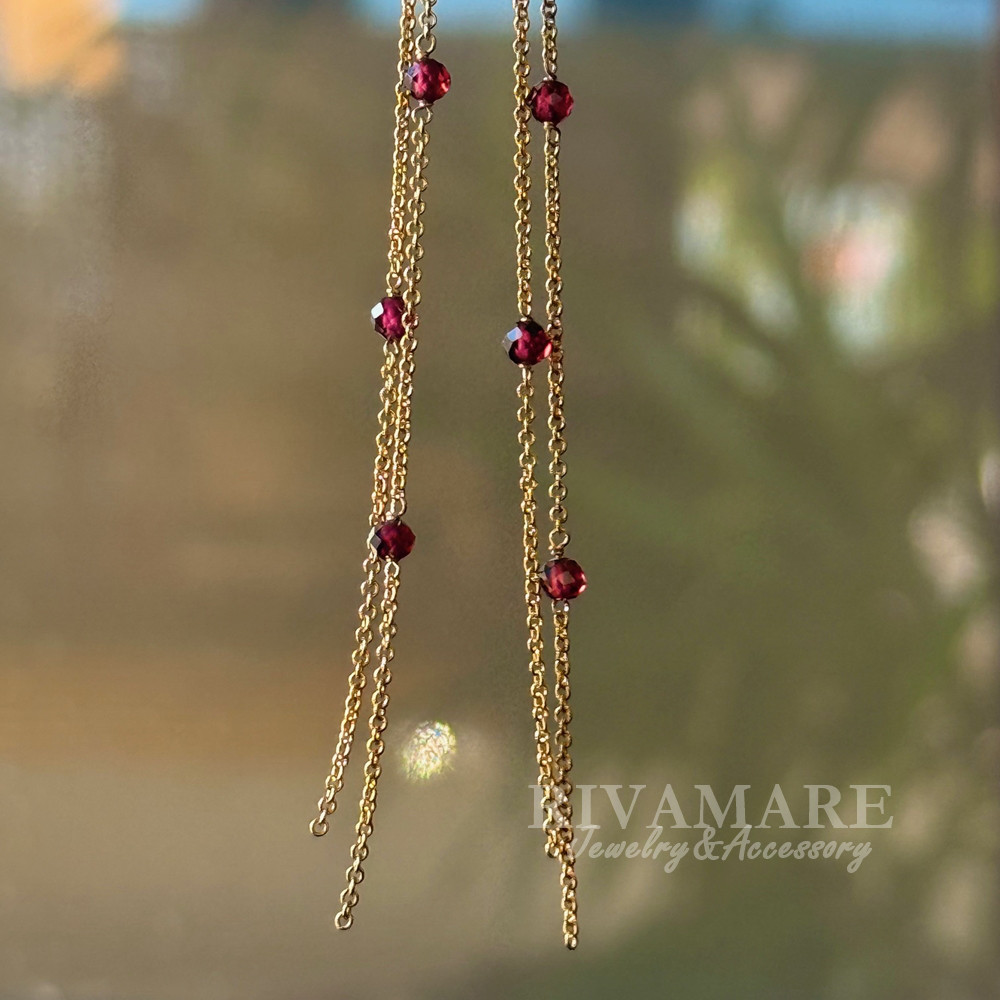 密やかな情熱 モザンビークガーネット ランダム ステーション ロングピアス イヤリング変更可