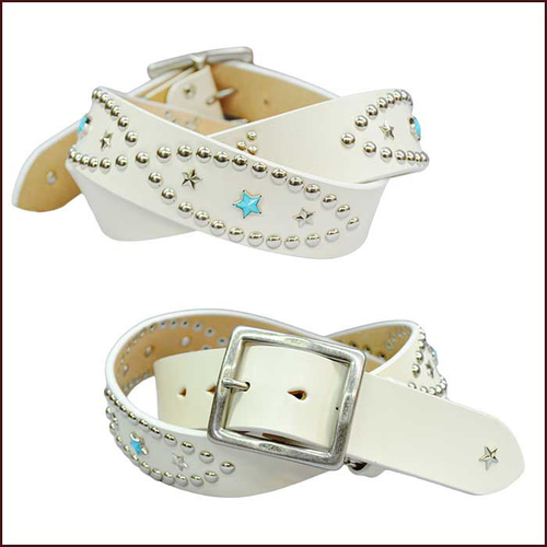 ホワイト スタースタッズ ベルト 牛革 星スタッズベルト STAR 革 本革 1枚革 アイボリー WHITE