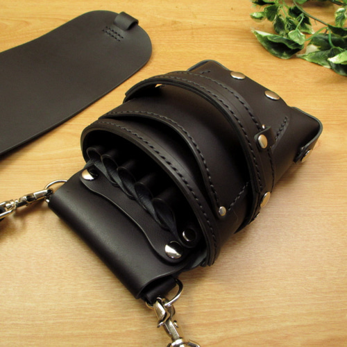 フタ付シザーケース　５丁差し　オールブラック　本革　SCA-126/CKA 本革 手縫い フタ付き5丁シザーケース(オールブラック) SCA-126/CKA