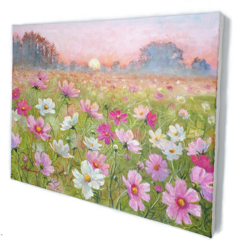 油絵 絵画 コスモス【SM号】 楽天市場】油彩画 SM号 安田英明 「コスモス・1」 真筆 額入り