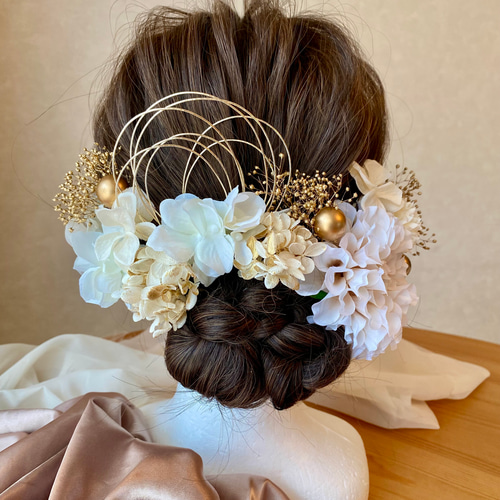 成人式 髪飾り 結婚式 アイボリーダリア ホワイトゴールド 白無垢 和装