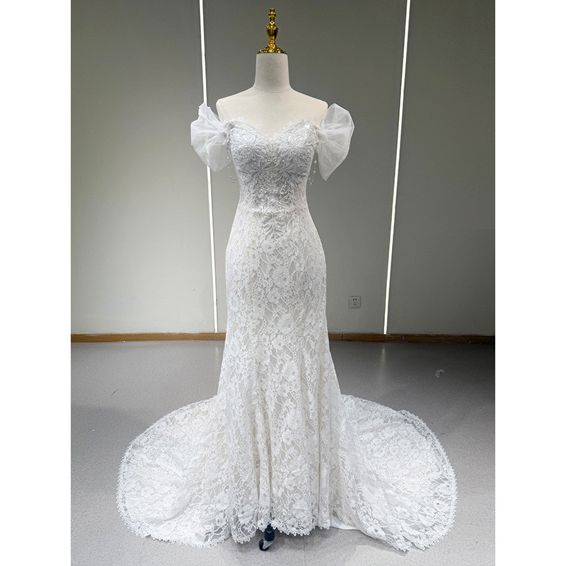 レース マーメイドドレス ウェディングドレス 白 高級感 上品 綺麗 花嫁 結婚式 前撮り お呼ばれ AK006