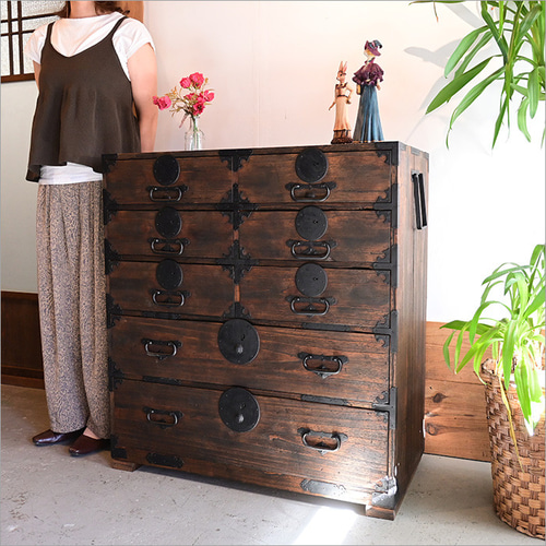 明治大正 和箪笥 リメイク品 1点物 アンティーク チェスト 桐箪笥 5段