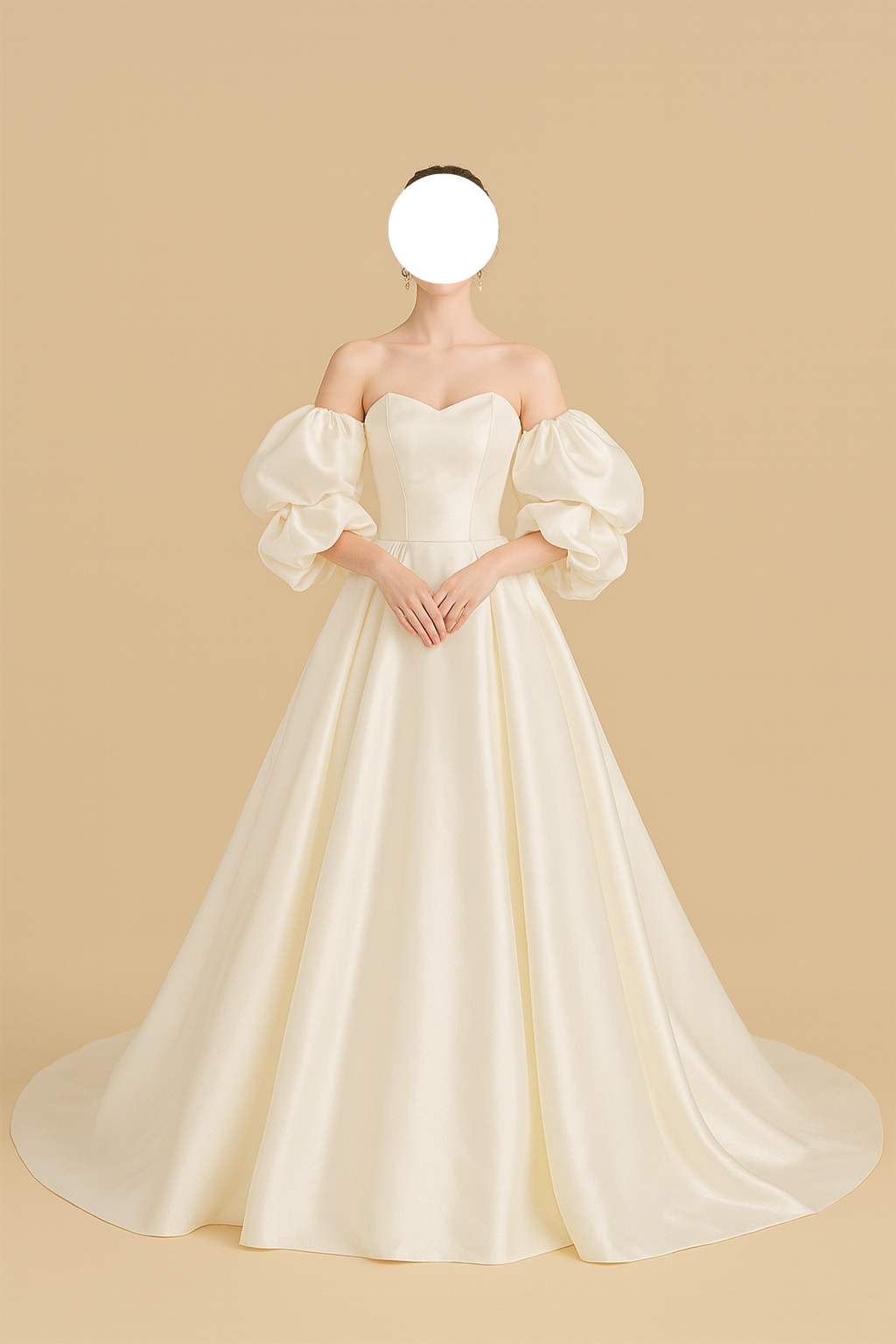 送料無料！ウェディングドレス アイボリー パフスリーブ 光沢サテン プリンセスライン スレンダーライン Aライン 披露宴 38,220円