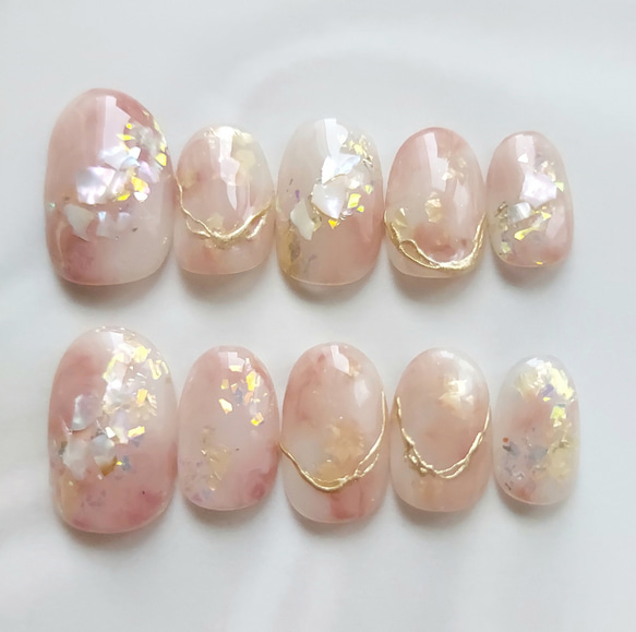 現品販売】くすみピンクのキラキラニュアンスネイル ミラーネイル