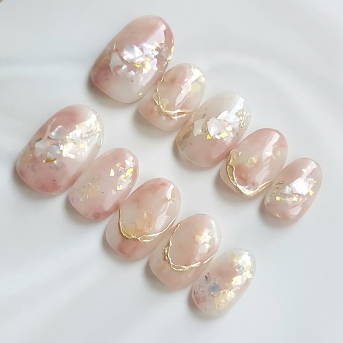 現品販売】くすみピンクのキラキラニュアンスネイル ミラーネイル