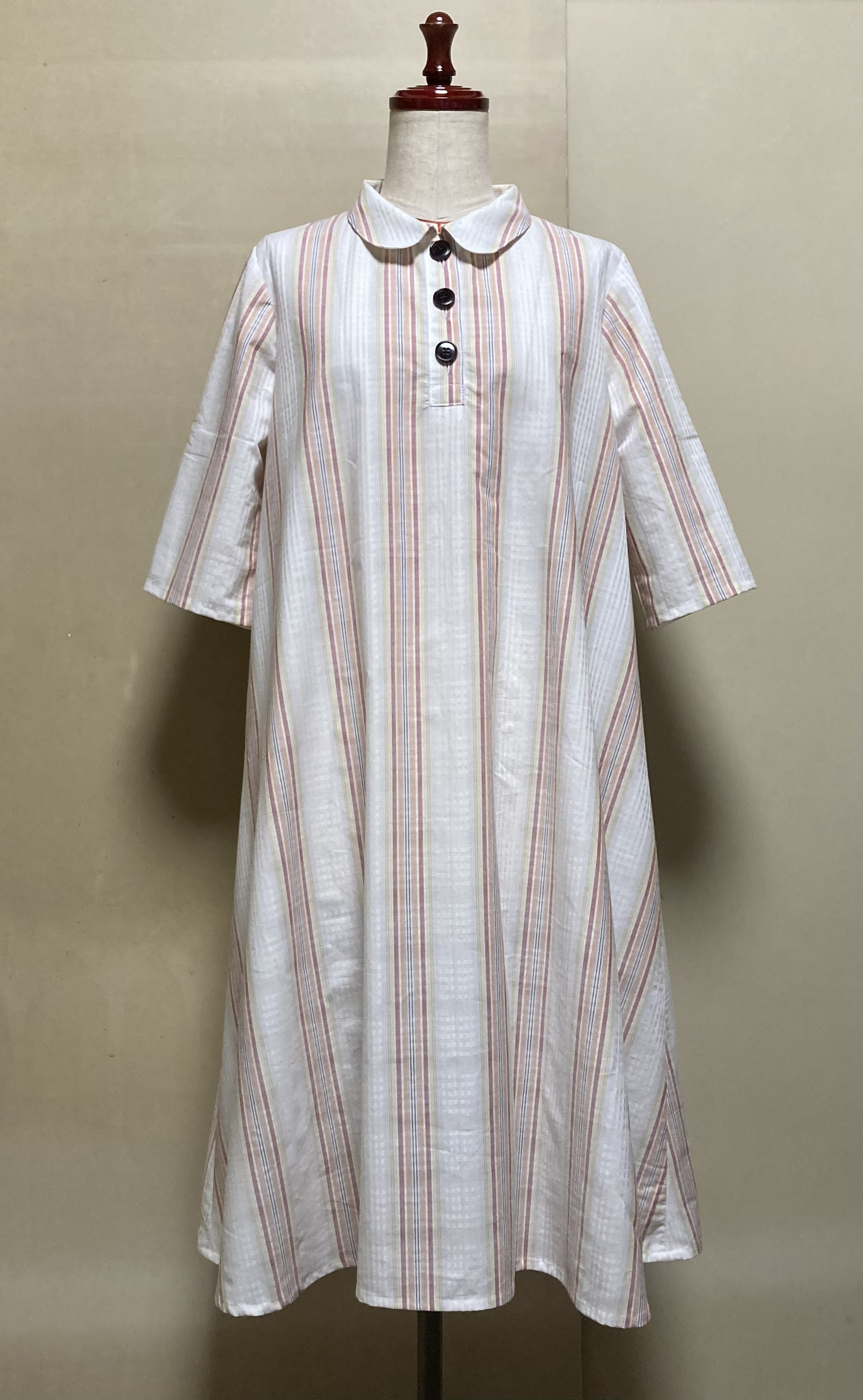 播州織・Aラインポロワンピ（M〜Lサイズ向け）