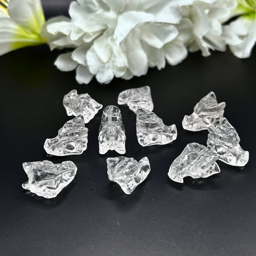 17mm 1個 ヒマラヤ水晶 龍頭（ドラゴンヘッド）手彫り彫刻 天然石 横穴