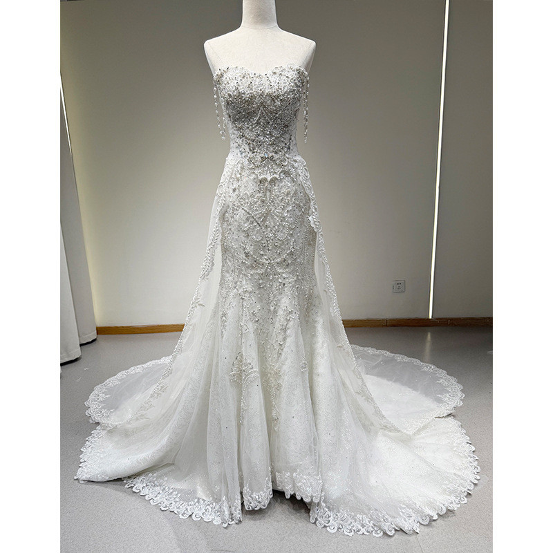 豪華レース トレンドレス ウェディングドレス 白 裾引き 高級感 上品 花嫁 結婚式 前撮り お呼ばれ AK018