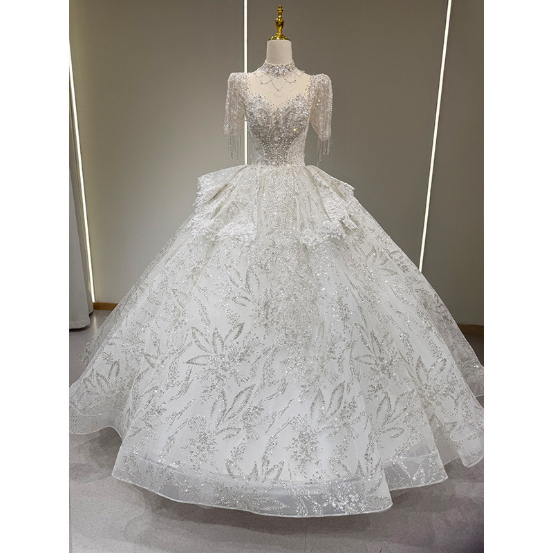 豪華レース トレンドレス ウェディングドレス 白 裾引き 高級感 上品 花嫁 結婚式 前撮り お呼ばれ AK019