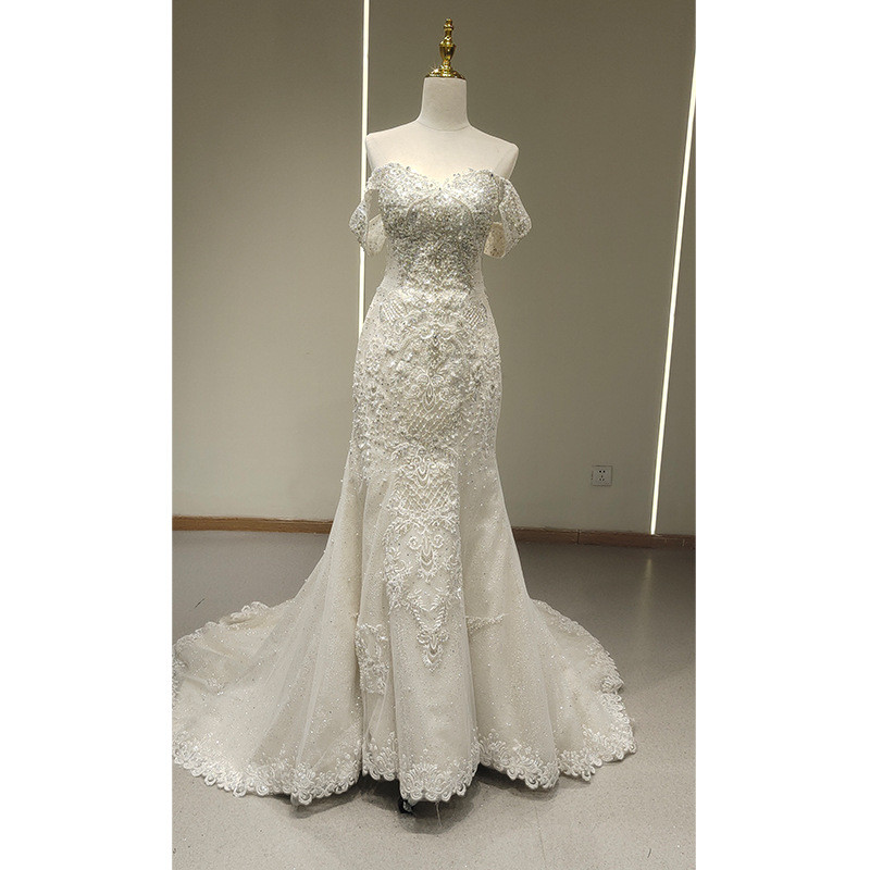 レトロ レース トレンドレス ウェディングドレス 白 裾引き 高級感 上品 花嫁 結婚式 前撮り お呼ばれ AK020