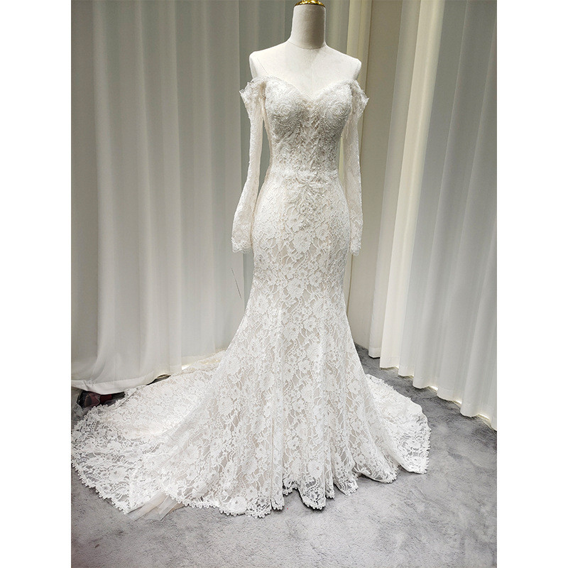 レース 長袖 トレンドレス ウェディングドレス 白 裾引き 綺麗高級感 上品 花嫁 結婚式 前撮り お呼ばれ AK024