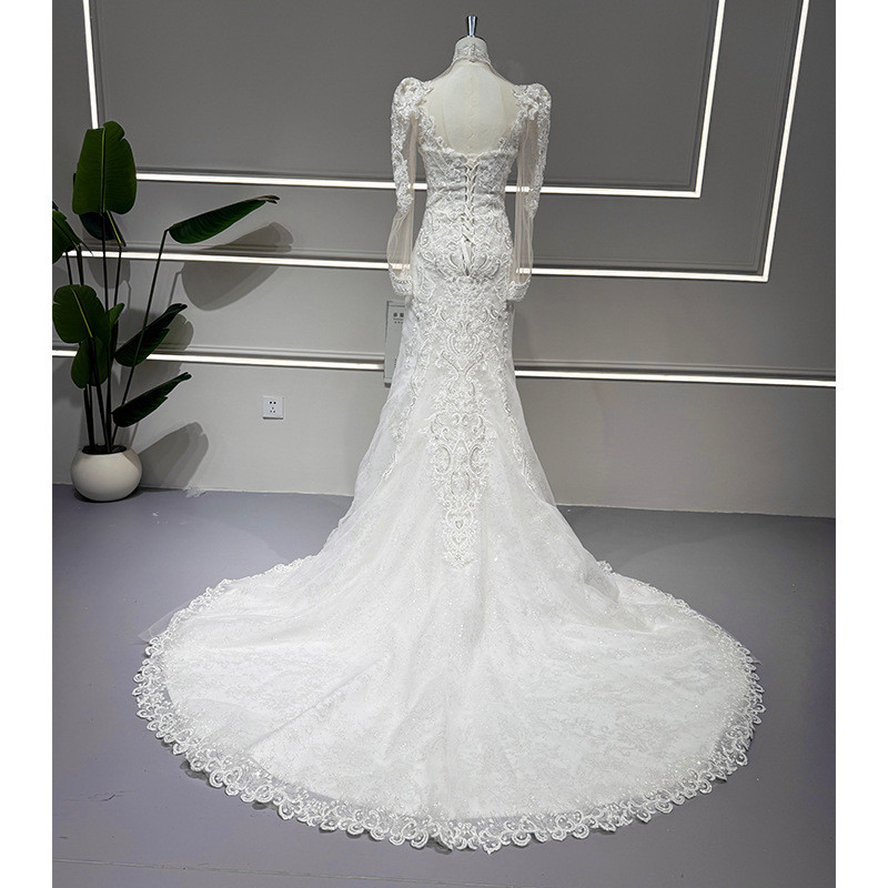 レース 長袖 トレンドレス ウェディングドレス 白 裾引き 高級感 上品 花嫁 結婚式 前撮り お呼ばれ AK032