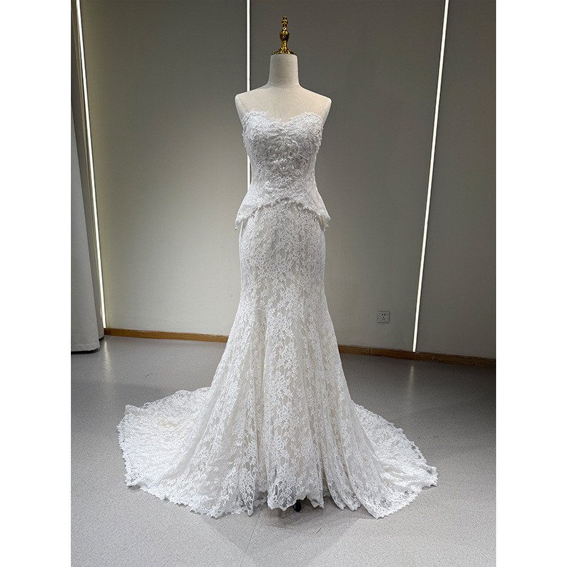 レース トレンドレス ウェディングドレス 白 裾引き ノースリーブ 高級感上品 花嫁 結婚式 前撮り お呼ばれAK039