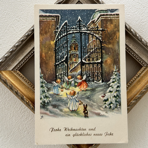 アンティークポストカード Noel クリスマス・新年 雪景色 天使 Ange