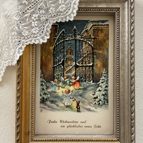 アンティークポストカード Noel クリスマス・新年 雪景色 天使 Ange